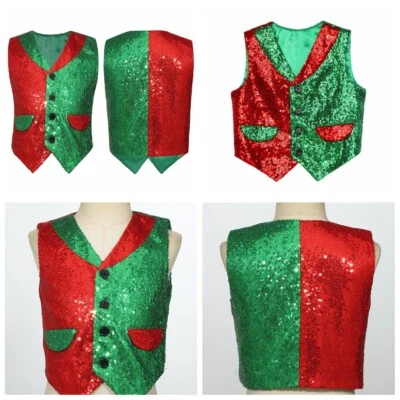Kids Outwear Cosplay Vest Dress Up Top Color Block Waistcoat Sequin Uniform - Image 1 of 4