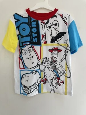Disney Pixar Toy Story Kids Boys Woody Buzz Color Block Sleeve T-Shirt White 5/6 - Image 1 of 4