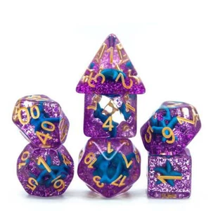 Purple w/Blue Starfish Dice 7-Dice Set Resin Dungeons and Dragons Dice - Picture 1 of 6