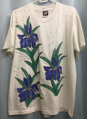 XL NOS Camiseta Vintage 1988 EE. UU. Puntada Única Brillo PINTADA a Mano Púrpura Iris Foto 1 de 4