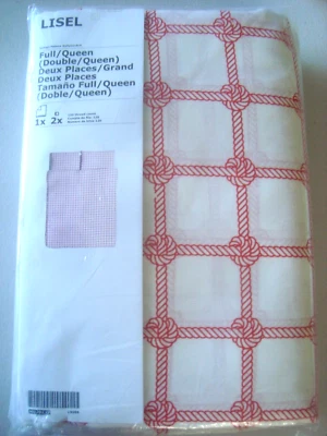 IKEA Lisel Duvet Quilt Cover Pillow Cases Full Queen White Red Poly/Cotton NEW - Image 1 of 4
