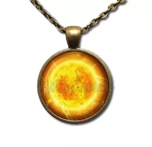 Celestial Golden Sun Solar System Space Spirit Handmade Glass Pendant Necklace - Picture 1 of 10
