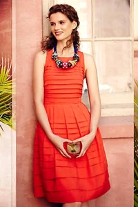 Anthropologie Tangelo Dress by Eva Franco Orange Pleated Criss Cross Side Zip 10 - Picture 1 of 20