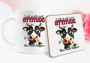 Funny Cow Idiots Happen Mug Coaster Gift Secret Santa Stocking Filler Highland - Picture 1 of 1