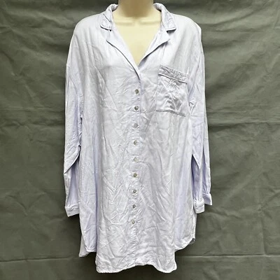 Eileen West Size Medium Light Purple Long Night Shirt Button Front Collared - Image 1 of 4