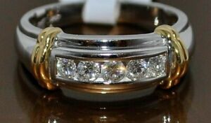 2Ct Round-Cut Real Moissanit Men's Two Tone  Band Ring 14K White Gold Plated