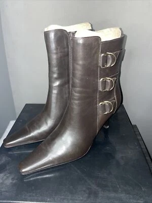 Valerie Stevens Women’s Brown Leather “567 Jack” Pump Booties w/ Ankle Strap Sz7 - Image 1 of 4
