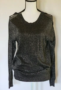 MICHAEL KORS Women's Peekaboo Shoulder Button Detail Top BLK/Silver SZ Small New - Picture 1 of 12