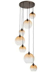 Art Deco Pendant Light Dark Bronze with Amber Glass 7-Light New High Quality - Picture 1 of 4