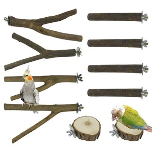 10 PCS Natural Wood Bird Perch Stand Bird Parrot Perch Stand Set Wooden Parro... - Picture 1 of 7