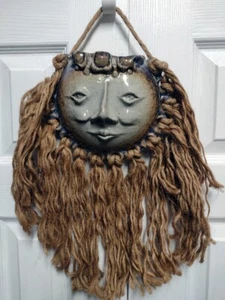 MICHAEL SCHLYER Signed BoHo Face Art Pottery Wall Pocket Planter - Picture 1 of 11