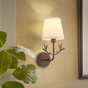 7W LED Wall Sconces Light Fixtures Bedside Lamp E14 Bulb Fabrics Lampshade Plug