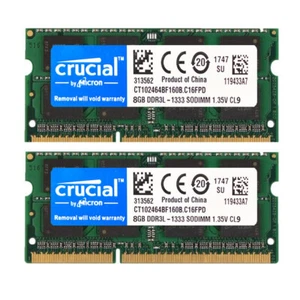CRUCIAL DDR3L DDR3 1333Mhz 16GB 8GB 4GB 2Rx8 PC3-10600S SODIMM Laptop Memory RAM - Zdjęcie 1 z 12