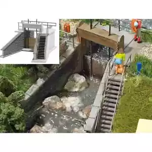 SMALL DAM with FOOTBRIDGE and WING WALLS - w/ STAIRS HO Scale KIT BUSCH NEW - Picture 1 of 12