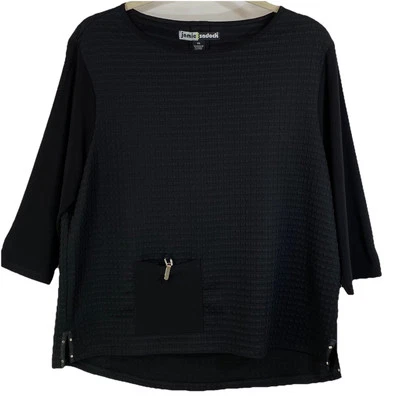 Top túnica Jamie Sadock XXL para mujer negro textura gofre detalle de metal manga 3/4 Foto 1 de 4