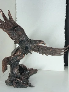 Ebros 23" Majestic Bald Eagle Swooping Over Tree Bronze Electroplated Statue - Picture 1 of 13