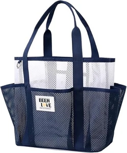 Borsa da Spiaggia in Rete per Donna, Borsa da Spiaggia Leggera Antisabbia 8 Tasche - Foto 1 di 6