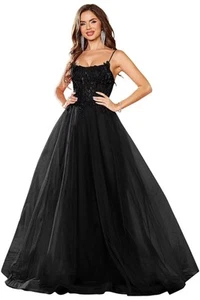 Elegantes schwarzes Ballkleid mit Spitzenmieder und Spaghettiträgern - Bild 1 von 6