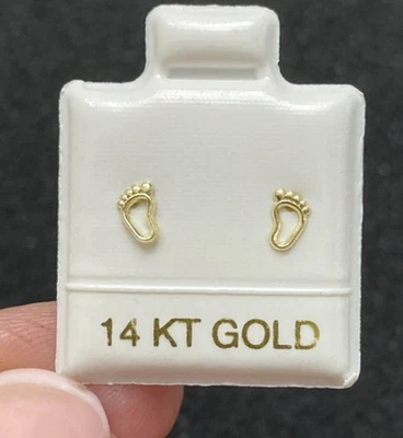 ✨14k Solid Yellow Gold Open Feet Screw Back Stud Earrings 3mm x 4.6mm✨ - Image 1 of 4