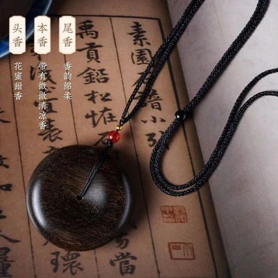 Collar de madera de agar con colgante de pingán vintage joyería unisex Foto 1 de 4