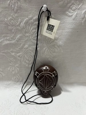 Ten Thousand Villages-Made In Peru-Brown/White Turtle Graphic-Clay Ocarina Flute - Image 1 of 4