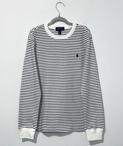 Polo Ralph Lauren Waffle Knit Boys Pullover L 14-16 White Black Crew Neck Logo - Picture 1 of 7