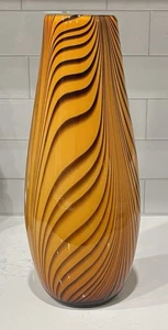 Murano Stil Kunst Glas Vase Bernstein Schwarz Tiger Streifen Wirbel Hand Blowm Italien - Bild 1 von 22
