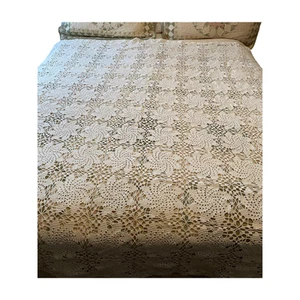 Vintage Cottage Hand Crocheted Coverlet Ivory 68"X83 Doily Cabin Retro Bedspread - Picture 1 of 8
