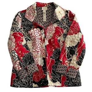 Chico's Womens Floral Cottage Boho Patchwork Quilted Open Front Jacket Size M - Picture 1 of 9
