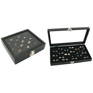 Glass Lid Jewelry Display Cases W/ 36 & 72 Slot Ring Foam Inserts Kit 4 Pcs - Picture 1 of 5
