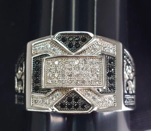 Mens Designer Sterling Silver 925 with Round Black & White stones New size 12.25 - Picture 1 of 8