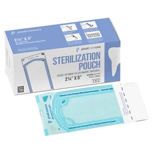 Self-Sealing Sterilization Pouch Bag, 2.25" x 4", Paper/Blue Film (Box of 200) - Picture 1 of 8