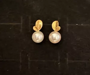 18k yellow gold akoya pearl earrings - Picture 1 of 3