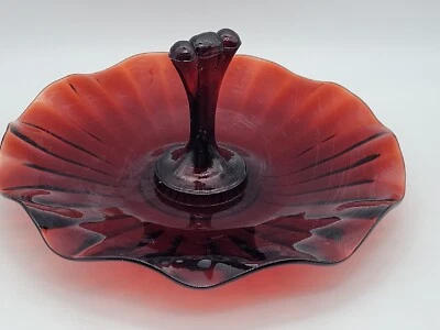 ANCHOR HOCKING Royal Ruby Red Glass Tidbit Plate Server 7.5" - Image 1 of 4