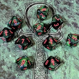 ☥ ⚰️Vampire Ankh 10d10 Dice Set - RPG WoD Vampire World of Darkness V20 - Picture 1 of 3