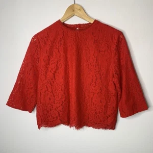 H&M Lace Top 3/4 Sleeves Cropped Red EUR 38 UK 10 - Picture 1 of 11