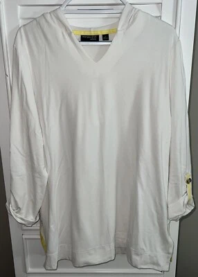 Susan Graver Weekend túnica con capucha de punto crema con mangas enrollables talla grande  Foto 1 de 4