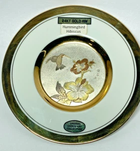 The Art Of Chokin Decorative Plate 24k Gold Rim Hummingbird Hibiscus Vintage - Picture 1 of 6
