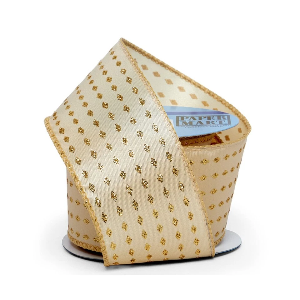 Gold Mini Glitter Diamonds On Satin Wired Ribbon - 2 1/2in. x 10 Yds (56185703) - Image 1 of 1