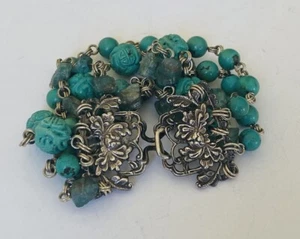 Brazalete de eslabones tallados turquesa plata esterlina Stephen Dweck de colección pesado raro - Imagen 1 de 24