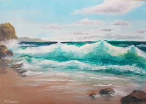 Acryl Seascape coast meer see himmel Nature water summer sun impressionism - Bild 1 von 3