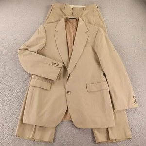 VTG Hopsack Suit S Beige Cotton Polyester Made in USA 38R 32x30 - Picture 1 of 24