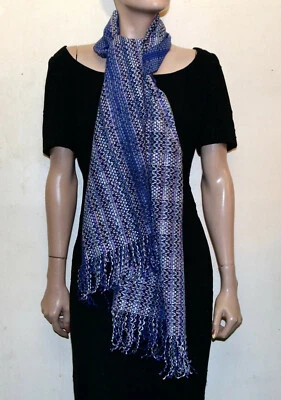 MISSONI lana azul y metalizado tejido chevron flecos bufanda unisex Foto 1 de 4