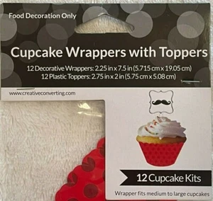 Party Decoration MUSTACHE MADNESS 12 Count CUPCAKE WRAPPERS with Picks - Picture 1 of 5