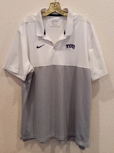 Nike Dri Fit TCU Horned Frogs Polo White Gray Purple Collar Shirt Mens Size 2XL - Picture 1 of 5
