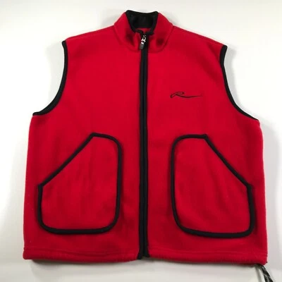 Roots Canada Hombres Grande XL Polar Chaleco Chaqueta Rojo Negro Cremallera Completa Logo Foto 1 de 4