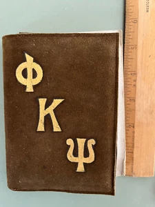 1914 Phi Kappa Psi Fraternity meeting minutes leather cover - Picture 1 of 3