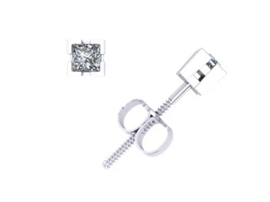 0.15Carat Princess Cut Diamond Basket Stud Earrings 14k White Gold V-Prong I SI2 - Picture 1 of 3