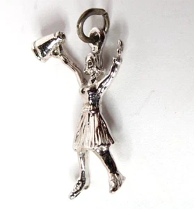 VINTAGE CHARM 925 STERLING SILVER 3D CHEERLEADER W/ MEGAPHONE - Picture 1 of 5