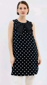 Sonia Rykiel DRESS 44/8 Silk Cotton Polka Dot Black White Bow Preppy # W4 - Picture 1 of 13